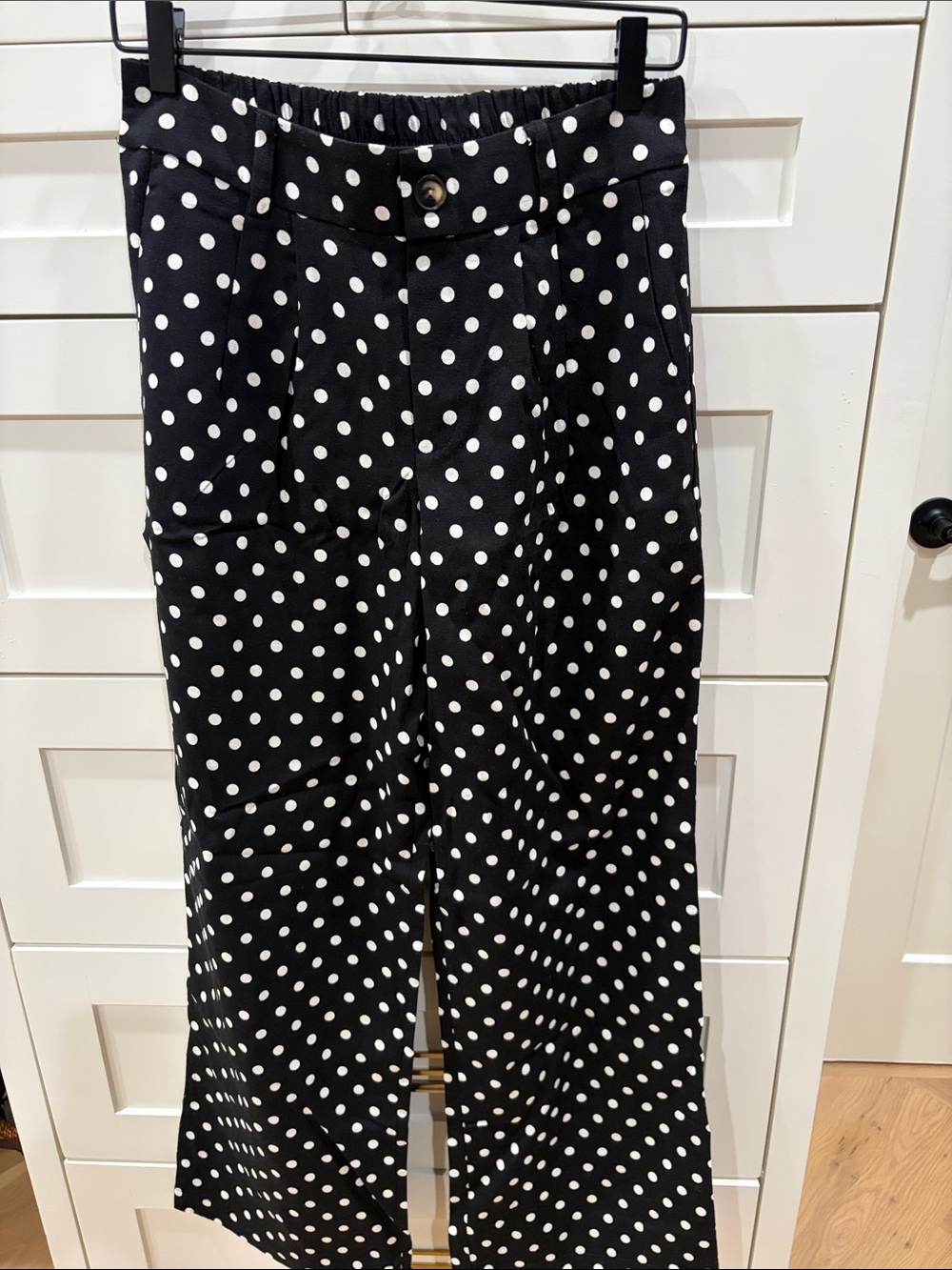 Polka Dot Wide-Leg Pants — Black with White Dots